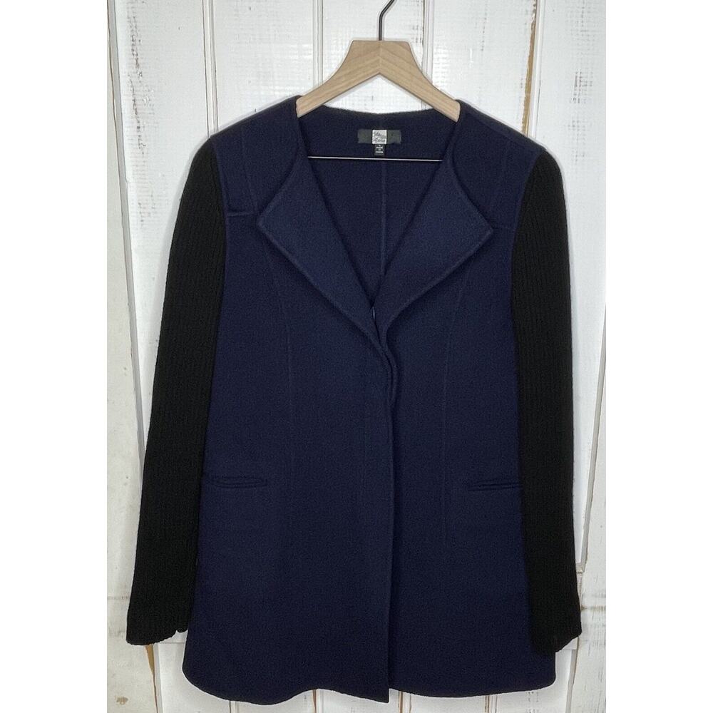 SAKS FIFTH AVENUE Navy Black Wool Cashmere Jacket Sweater Sleeve Quiet Luxury 6